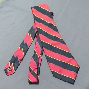 Stylish Red and Black Striped Tie with Yellow Accents